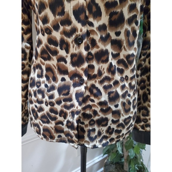 SHEIN Brown Animal Print Faux Leather Collar & Sleeve Button Down Shirt Size 4 - Picture 3 of 13